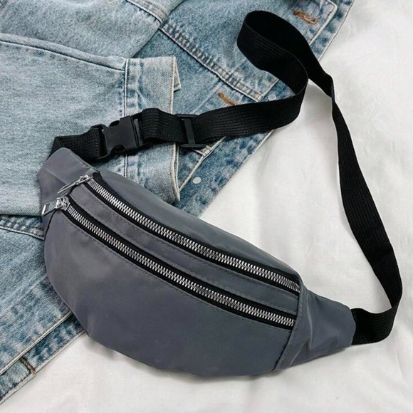 💙Women’s Gray Double Front Pockets Adjustable Strap Release Buckle Fanny Pack - Picture 4 of 8